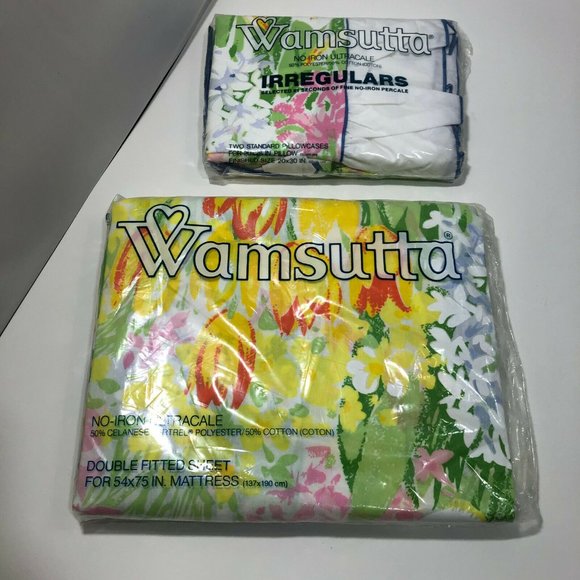 Vintage Wamsutta Double Fitted Sheet 2 Pillowcases Floral No Iron USA Made - Picture 2 of 8